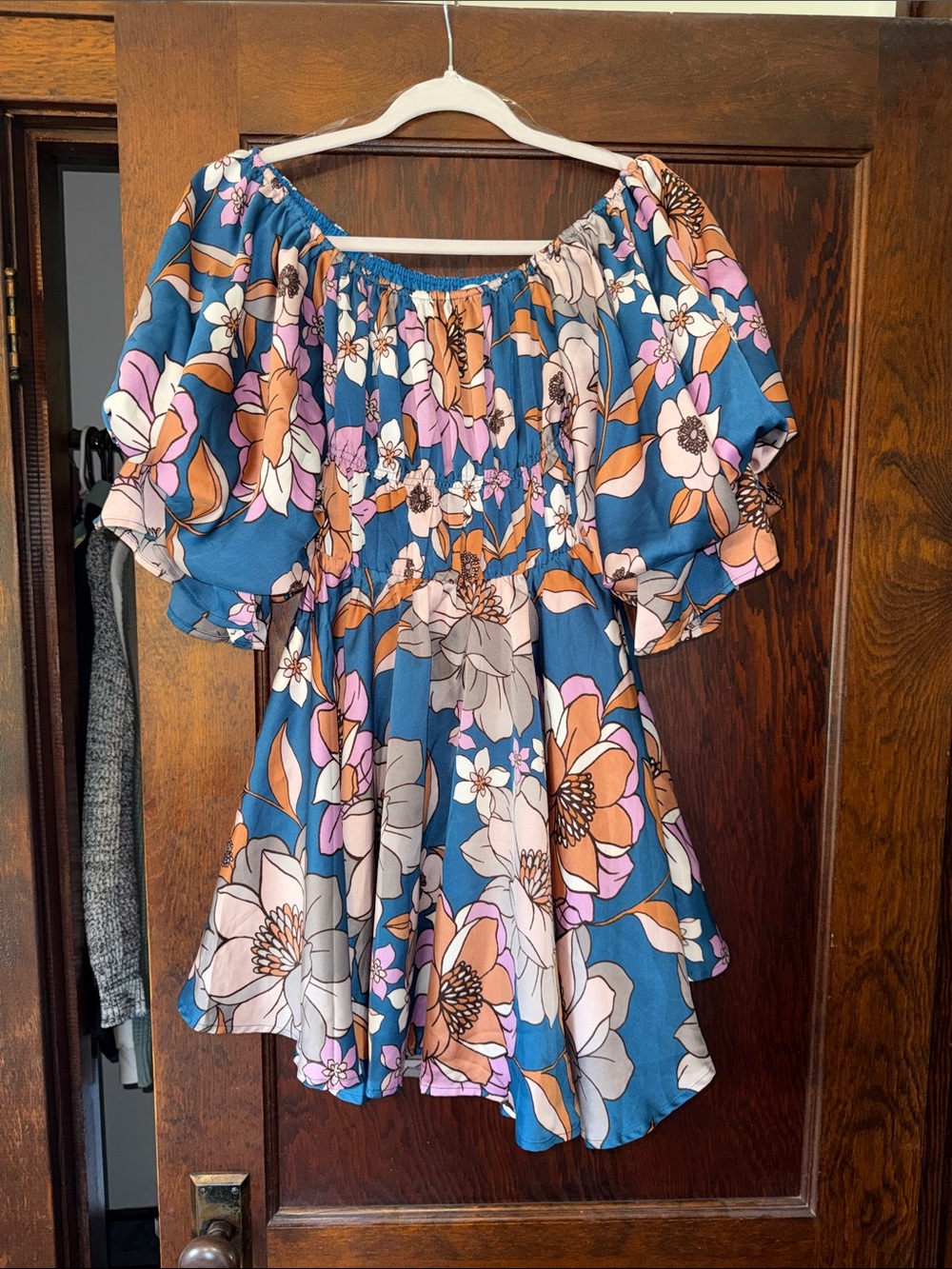 Blue Floral Off-Shoulder Blossom  Dress